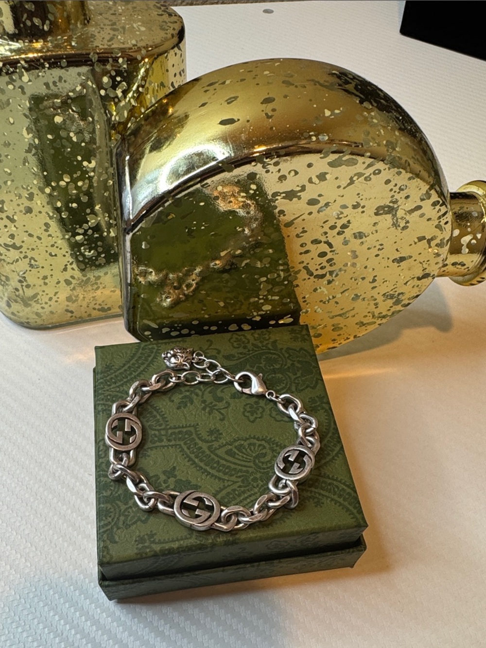 Fashion Jewelry Silver-Tone Link Bracelet with Interlocking Emblems